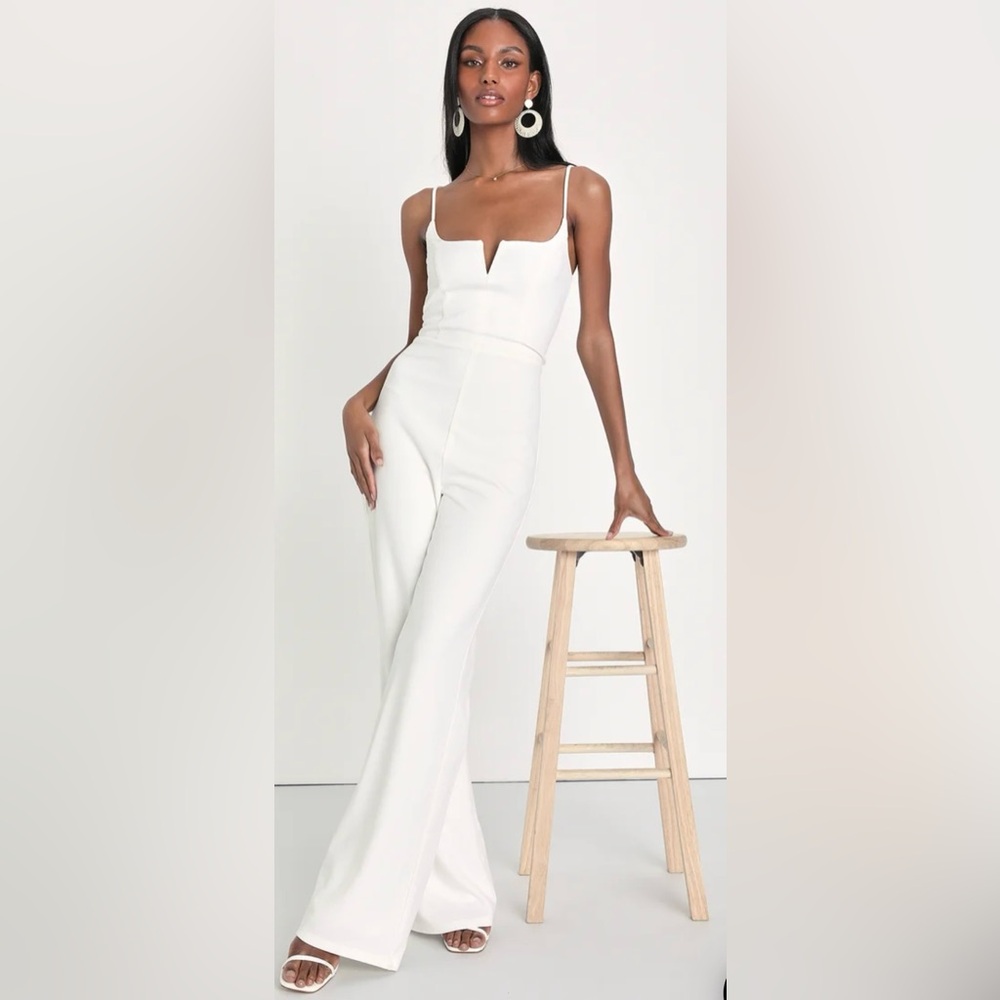 Lulus Cheers to Chic Ivory Bridal Wide-Leg Jumpsuit | NWT Size S